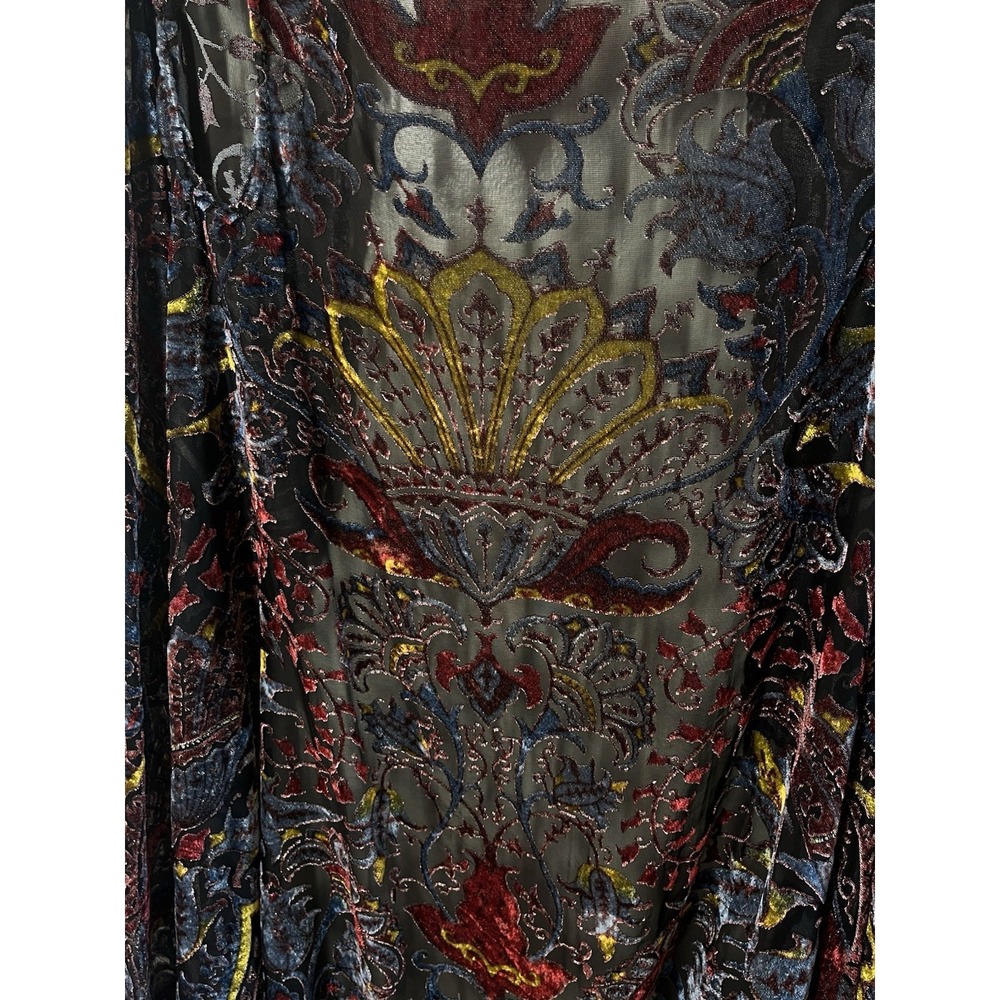 Burnout Velvet Open Front Kimono Cardigan Sleeveless Autumn Colors Sz S? - Picture 6 of 7